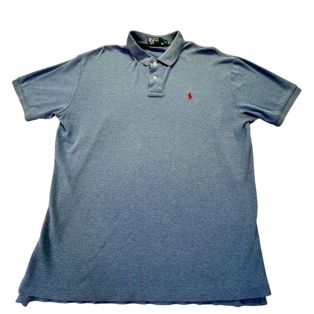 Polo Ralph Lauren Mens Sz Large Blue Heather Cotton Short Sleeve Polo Shirt Pony